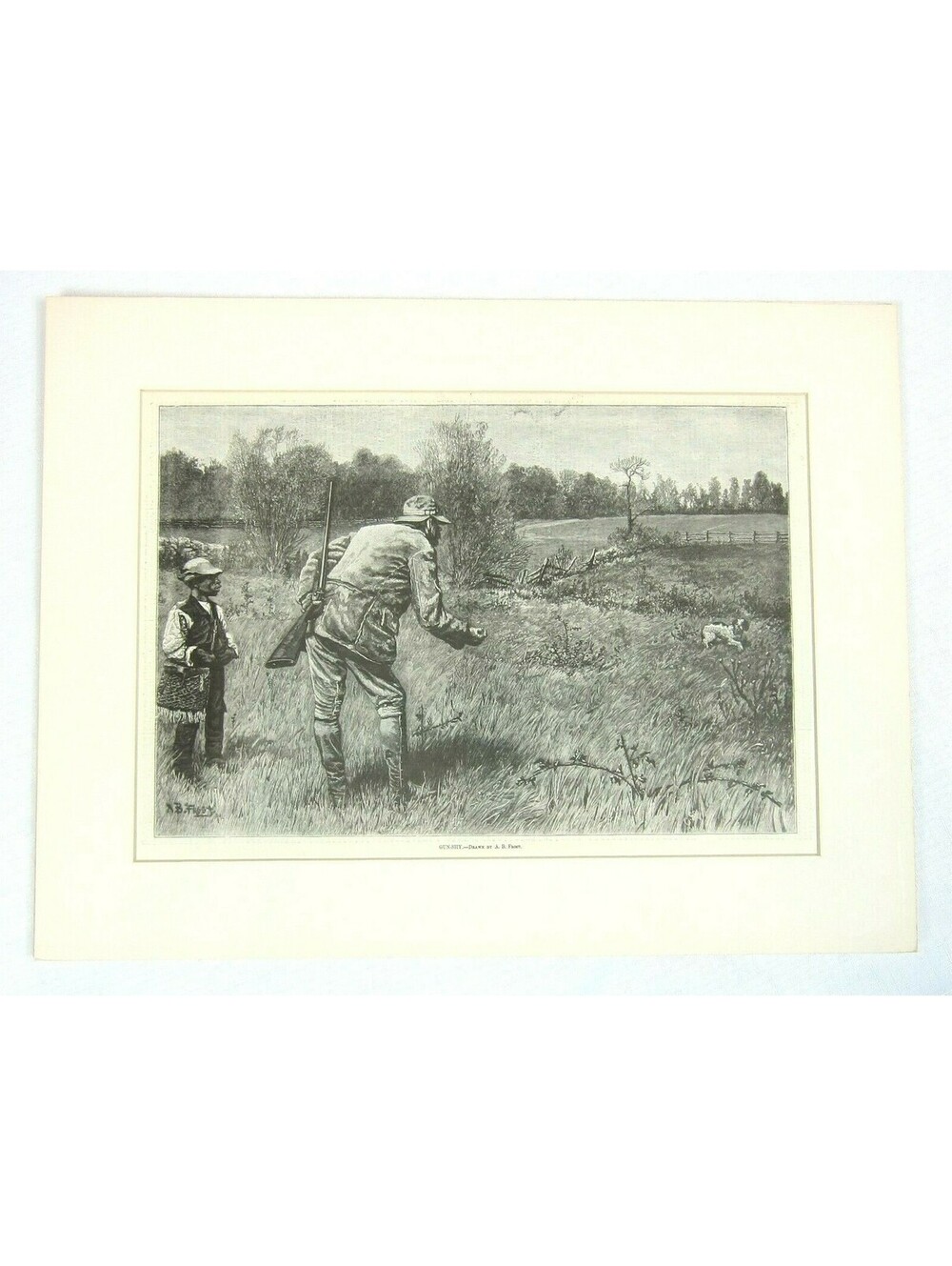 Antique 1880 Wood Engraving Print Gun-Shy Black Hunter Scared Dog Harpers Weekly